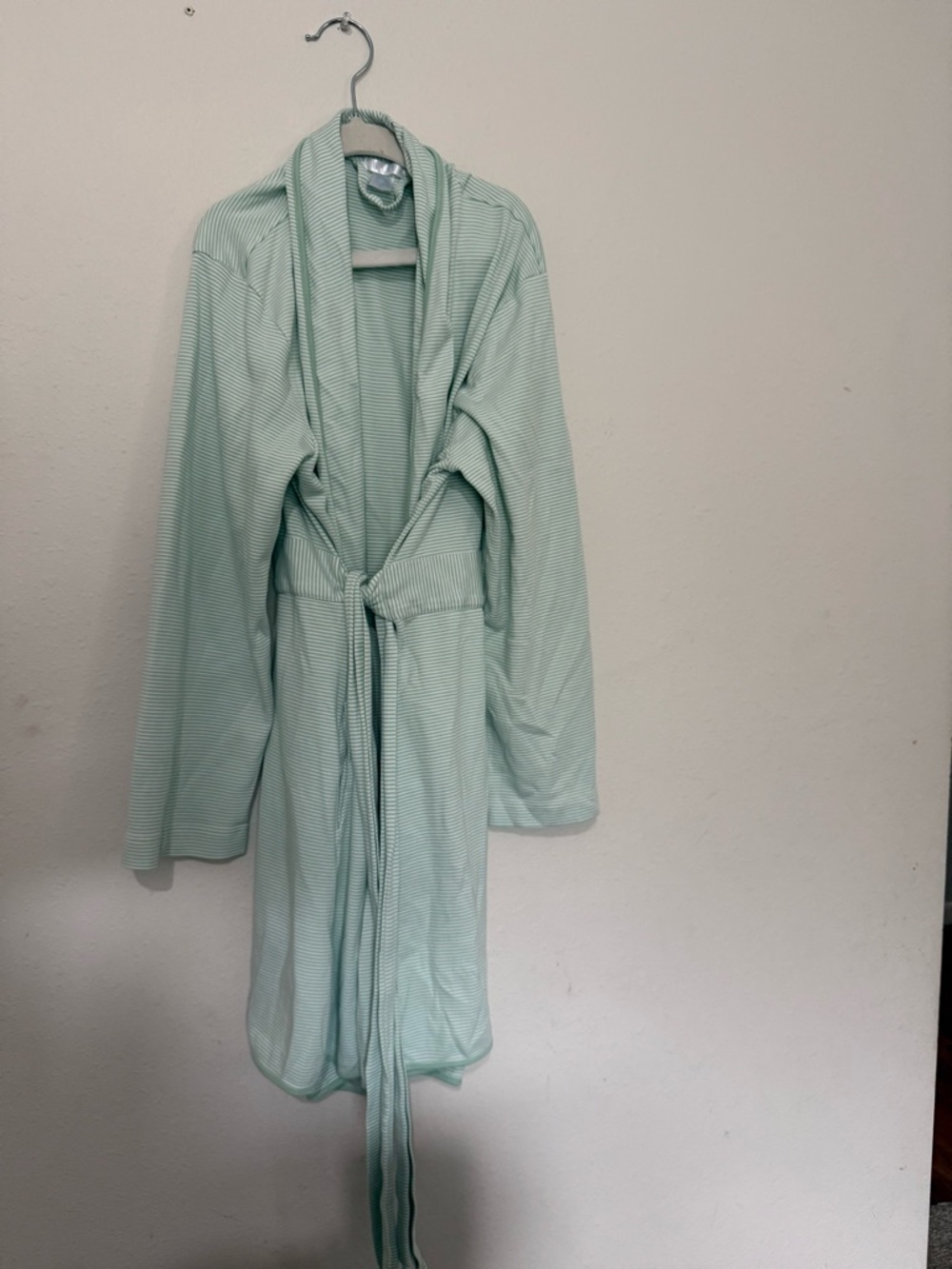 Light Mint Stripe Women's Shawl Collar Robe